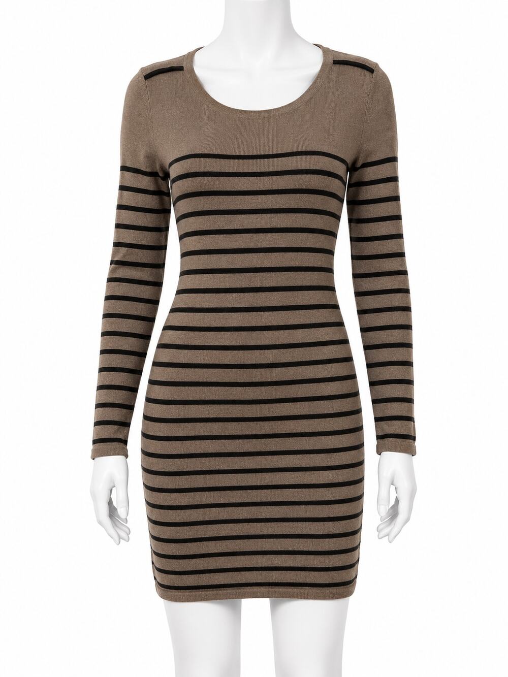 LOFT Brown Black Long Sleeve Striped Lightweight Sweater Dress - Size Small